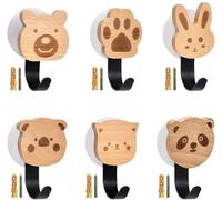 Armoire pour enfants en bois haut de gamme, 6 pièces, armoire pour enfants en bois en forme d'animaux, crochets en bois autocollants pour enfants avec vis, crochets en bois, crochets muraux pour enfan
