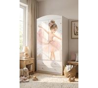 Armoire pour enfants, grande, blanche, avec tiroirs et penderie, dimensions 88x187 cm. Armoire pour enfants, modèle moderne, à deux portes, avec des autocollants colorés représentant une ballerine
