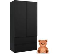 Armoire pour enfants, largeur 90 cm, avec 2 tiroirs. Armoire pour chambre d'enfant, meuble pour chambre d'enfant, armoire pour chambre, armoire d'entrée, armoire, couleur noire, dimensions : 90 x 50 x