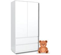 Armoire pour enfants, largeur 90 cm, avec 2 tiroirs. Armoire pour chambre d'enfant, meuble pour chambre d'enfant, armoire pour chambre, armoire d'entrée, armoire, couleur blanche, dimensions : 90 x 50