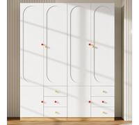 Armoire pour enfants Merax*2, armoire à 3 portes avec 3 tiroirs, chambre d'enfant, mobilier pour chambre d'enfant, tringle à vêtements, poignées en céramique colorées, blanc