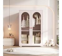 Armoire pour enfants Merax, armoire à 2 portes avec tringle à vêtements, portes en acrylique, poignées en céramique, mobilier pour chambre d'enfant, 80 × 50 × 120 cm, rose pâle