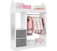 Armoire pour enfants, portant à vêtements pour enfants avec boîtes, barre de suspension, miroir et étagères, meuble de rangement pour enfants en bois, étagère pour enfants 81 x 28 x 106,5 cm (forme de