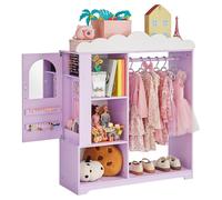 Armoire pour enfants SucceBuy 91 x 30 x 103 cm, armoire avec miroir, tringle à vêtements et étagères, armoire en MDF avec compartiment à bijoux pour filles, rangement pour déguisements, jouets et poup