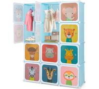 Armoire pour enfants - Système modulaire à cubes - 12 compartiments - Portes - 2 tringles à vêtements - Extensible - Plastique - Bleu foncé