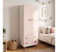 Armoire pour enfants "Vaarentaa" avec 2 portes, 2 tiroirs, dimensions 156 x 60 x 41 cm, couleur blanc / rose pastel