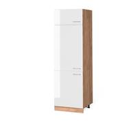 Vicco Armoire pour frigo R-Line, Blanc Haute Brillance, 60cm | 3 Portes · ✓ Niche pour réfrigérateur · Pieds réglables en hauteur · 1 Tablette · Librement combinable