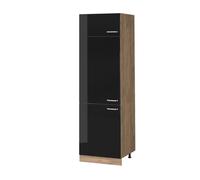 Armoire pour frigo R-Line, 60cm, Noir Haute brillance/Chêne de force doré, Vicco 41118