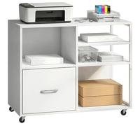 Armoire pour imprimante - Table mobile pour imprimante - Sur roulettes - Compartiments ouverts - Tiroir - Pour documents A4 et format lettre - 80 x 40 x 65,5 cm - Blanc