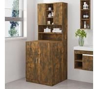 Armoire pour machine à laver en bois composite imitation chêne fumé, dimensions 71 x 71,5 x 181,5 cm, 4 portes et 10 compartiments, meuble de rangement pour salle de bain et buanderie, design moderne