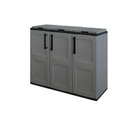 Armoire pour Tri Selectif 3 poubelles Meuble mi- hauteur Gris 102 x 37 x 84cm 3 Anneaux support de sac 3 Portes