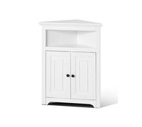 VEVOR Armoire de rangement d'angle 845 mm – 3 niveaux, 2 portes en bois, étagères réglables – Blanc