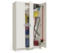 Armoire rangement nettoyage 3 portes en mélamine coloris blanc - Hauteur 180 x longueur 108,8 x Profondeur 37 cm