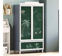 Armoire ROROS en bois imitation ardoise et blanc, dimensions 90 x 45 x 165 cm, avec tiroir, étagères et espace de rangement, idéale pour les chambres d'enfants, équipée d'une barre de penderie et d'un