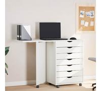 Armoire roulante avec bureau MOSS blanc bois de pin solide