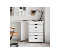 Armoire roulante avec bureau MOSS blanc bois de pin solide
