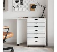 Armoire roulante avec bureau MOSS blanc bois de pin solide