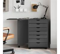 Armoire roulante avec bureau MOSS gris bois de pin solide