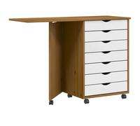Armoire roulante avec bureau MOSS marron miel bois de pin