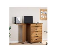 Armoire roulante avec bureau MOSS marron miel bois de pin