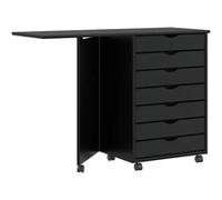 Armoire roulante avec bureau MOSS noir bois de pin solide