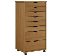 Armoire roulante avec tiroirs MOSS bois de pin marron miel