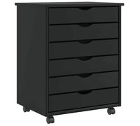 Armoire roulante avec tiroirs MOSS noir bois de pin solide