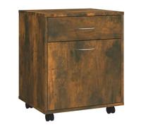 Armoire Roulante en Bois Composite, 45x38x54 cm, Finition Chêne Fumé | 1 compartiment, 1 tiroir, roulettes dont 2 verrouillables, bois d'ingénierie, entretien facile, usage bureau