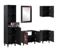 Armoire Salle de Bain Bois de Manguier Massif 5 Pièces 62x33x58 cm | Meuble lavabo spacieux, armoire murale, miroir inclus, boutons laiton, montage mural, entretien chiffon sec