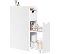 Armoire Salle de Bain Étroite EUGAD - 2 Tiroirs - Meuble d'Appoint avec roulettes - 19x45x70cm - Blanc