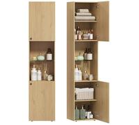 Armoire salle de bain haute - HOMCOM - 6 niveaux 2 portes et étagères réglables - panneau de particules et MDF - 40x31x182cm - chêne