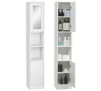 Armoire salle de bain haute, meuble de rangement colonne avec miroir, 2 portes, étagères réglables, 30x28x170cm, blanc