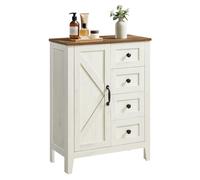 Armoire Salle de Bain - LIRY - 4 Tiroirs - Étagère Réglable - Blanc Rustique