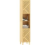 Armoire salle de bain, meuble de rangement colonne, portes en bambou, šŠtagššres ršŠglables, 32x30x170cm, bois naturel