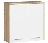 AKORD Meuble Haut WC Suspendu | Fin L60 | 2 Portes | Etagere Murale | Commode Salle de Bain | Armoire | Toilette Mural | Placard Cuisine | L60 x H60 x P22,5 cm | Poids 18 kg | Chêne Sonoma/Blanc