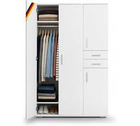 Armoire Sienna avec 4 portes et 2 tiroirs, meuble pour chambre d'enfant en panneaux de particules, blanc mat, dimensions : 132 x 189 x 54 cm
