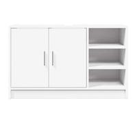 Armoire sous lavabo en bois d'ingénierie - MEUBLECHIC - 90x29x55 cm - Blanc - 2 portes - 3 compartiments ouverts