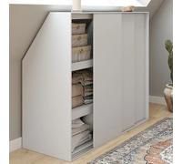 IDMarket - Armoire sous Pente 3 Portes coulissantes 3 Niveaux TOMI 130 x 50 x 70/110 cm Blanc