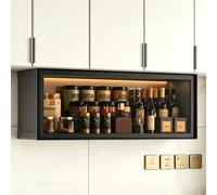 Armoire Suspendue avec Porte Relevable Aluminium Vestiaire Metallique | Meuble Cuisine Rangement, Deux Options D'installation, Armoire Toilette Garage Atelier(Gray,70*30*22cm)