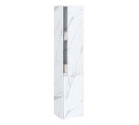 Armoire suspendue HWC-L86, Armoire de salle de bain Highboard Hochschrank, MVG mélamine 2 portes 3 compartiments 160x33cm aspect marbre blanc