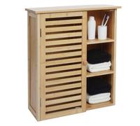 Armoire suspendue HWC-O73, armoire de salle de bain, porte, compartiments de rangement, bambou, 60 x 50 x 19 cm Marron
