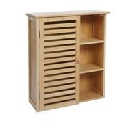 Armoire suspendue HWC-O73, armoire de salle de bain, porte, compartiments de rangement, bambou, 60 x 50 x 19 cm Marron