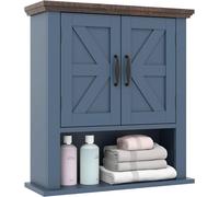 Armoire suspendue, meuble de rangement médical avec étagère réglable et compartiment ouvert, armoire suspendue de style rustique, meuble mural pour salon, cuisine et couloir, 55 x 19 x 60 cm (Bleu)