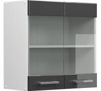 Armoire suspendue Vicco R-Line Anthracite Haute brillance 60cm avec portes vitrées, Model 41864