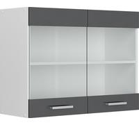 Armoire suspendue Vicco R-Line Anthracite Haute brillance 80cm avec portes vitrées, Model 41683