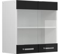 Armoire suspendue Vicco R-Line Noir Haute brillance 60cm avec portes vitrées, Model 41872