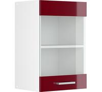 Armoire suspendue Vicco R-Line Rouge bordeaux Haute brillance 40cm avec porte vitrée, Model 42021