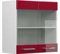 Armoire suspendue Vicco R-Line Rouge bordeaux Haute brillance 60cm avec portes vitrées, Model 41865