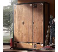Vipack Armoire Alex – 3 portes – Pin massif – Style industriel – 148 cm