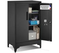 armoire - TECTAKE - meuble de rangement BLAKE, fermeture magnétique, étagères réglables, acier thermolaqué, 60 x 40 x 100 cm - Noir